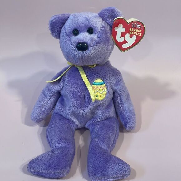 Ty 10 years Beanie Baby 2002 Eggs III The Bear Purple & Yellow Bear EUC NWT 9” - Picture 5 of 10